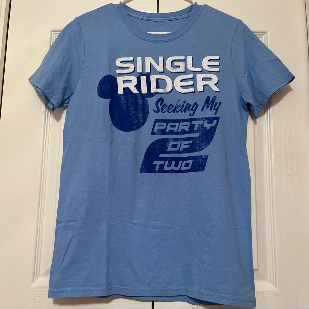 Disney Parks Single Rider Looking for my Party of Two Blue T-shirt Size S Unisex